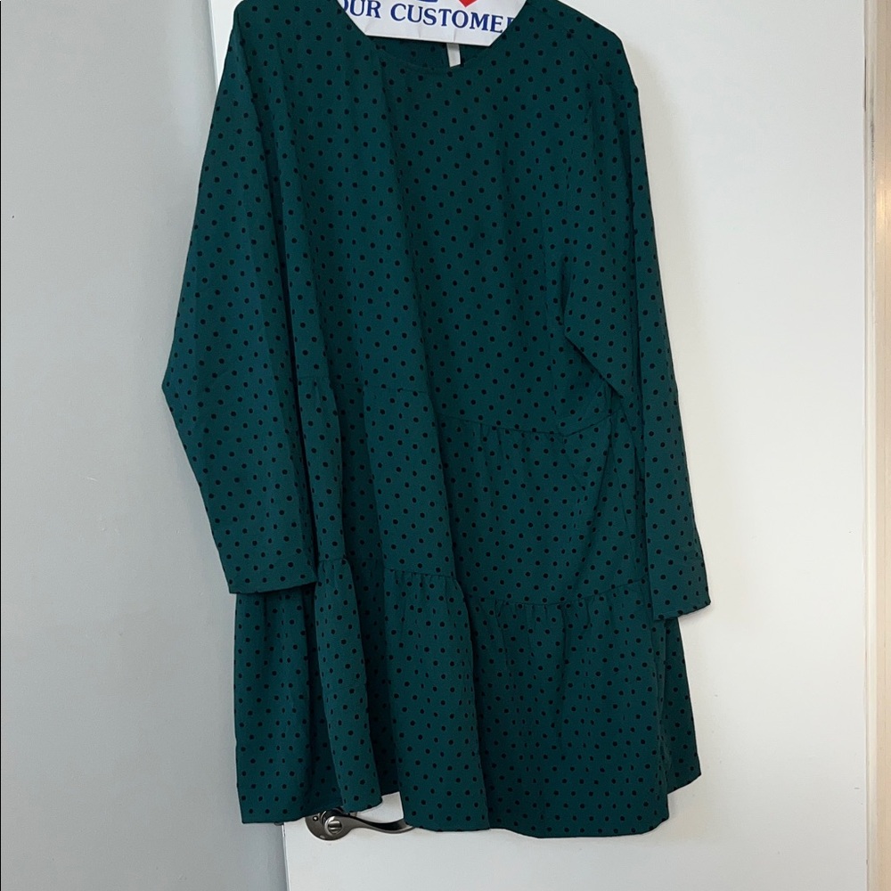 Dark Teal Polka Dot Tiered Long Sleeve Dress